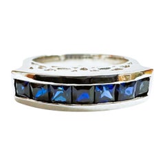 New Sri Lanka 7-Stone 2.1 Ct Princesse Cut Blue Sapphire Sterling Ring
