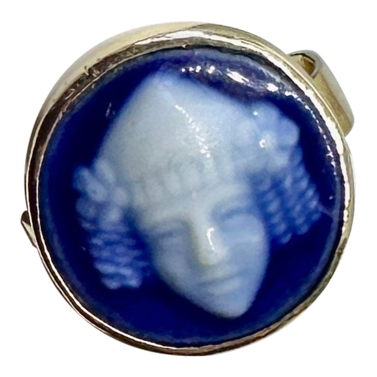 Art Nouveau Limoges Enamel Bacchus Ring Gold Pate de Verre Enamel France French