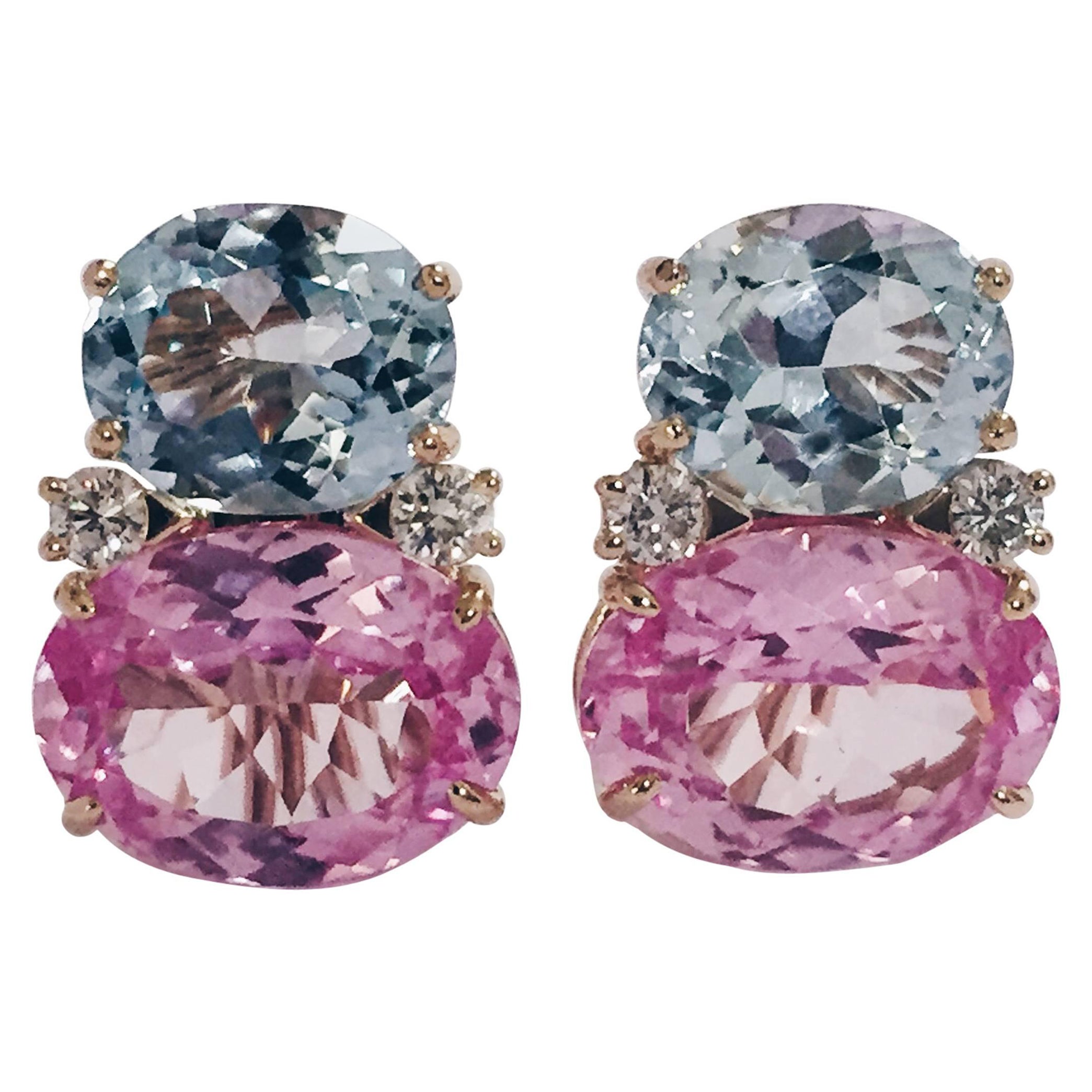 Modern Christina Addison Large GUM DROP Earrings with Pink Topaz Blue Topaz Diamonds For Sale