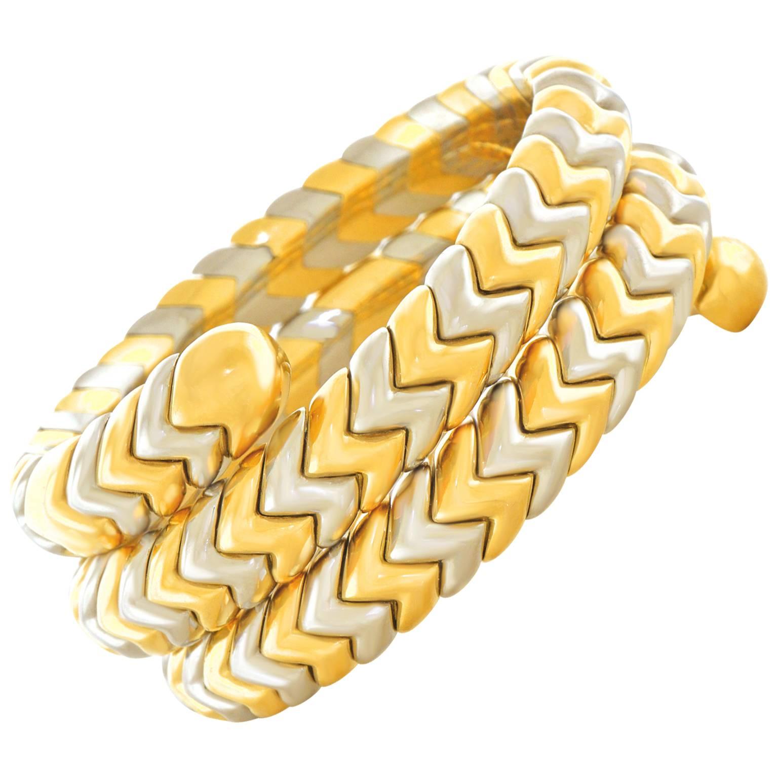 Bulgari Stainless Steel Yellow Gold Snake Bracelet