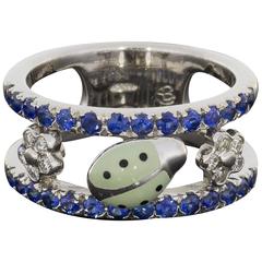 Aaron Basha 18 Karat White Gold Diamond and Sapphire Double Decker Ladybug Ring