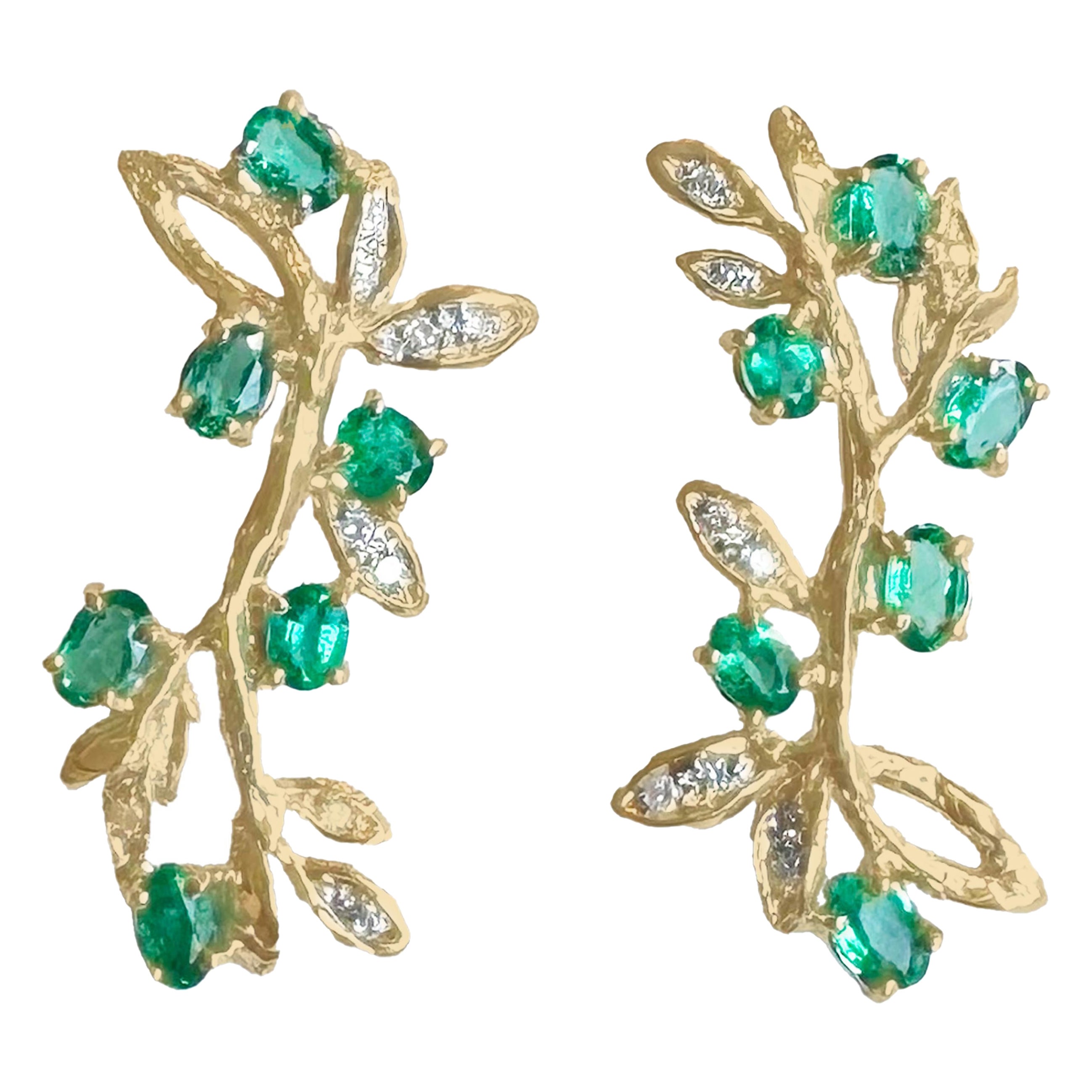 Rossella Ugolini 18K Yellow Gold 2 ct. Oval Emerald White Diamonds Stud Earrings