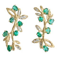 Rossella Ugolini 18K Yellow Gold 2 ct. Oval Emerald White Diamonds Stud Earrings