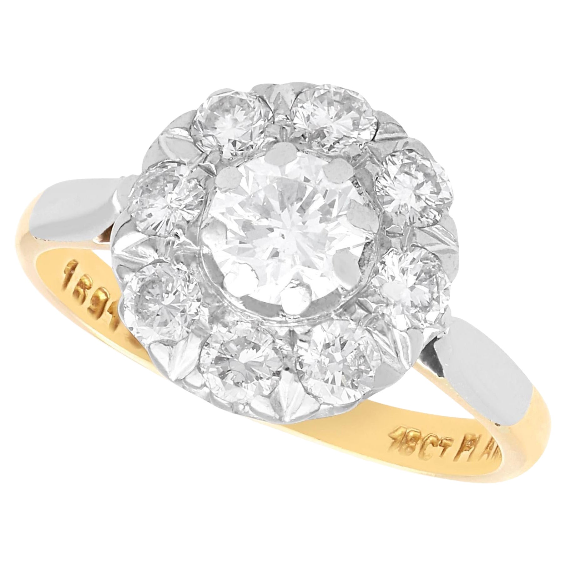 Antique 1.38 Carat Diamond and 18k Yellow Gold Cluster Ring Circa 1910 For Sale