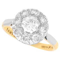 Anillo antiguo en racimo de diamantes de 1,38 quilates y oro amarillo de 18 quilates Circa 1910
