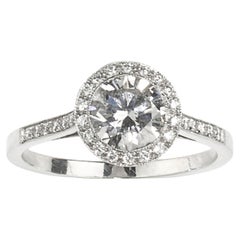 Anello moderno con diamante e aureola in platino, 1,00 carati