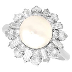 Bague grappe de perles d'eau salée de culture et diamants de 2,16 carats en platine, c. 1950