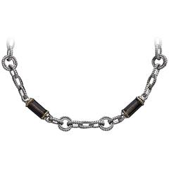 Used Judith Ripka JR2 Silver and Gold Smoky Quartz Choker Chain Necklace