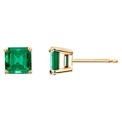Smaragdschliff kolumbianische Smaragd-Ohrstecker aus Gelbgold mit 0,75 Karat