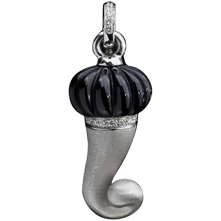 Chantecler Capri Black Onyx Diamond White Gold Corni Plume Horn Pendant Charm
