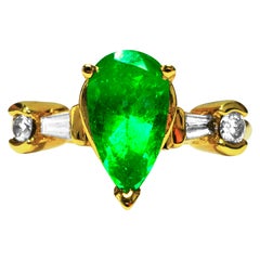 Womens 14K Yellow Gold, 2.30CT Diamond & Emerald Ring