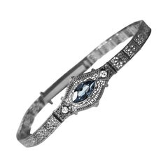 10k White Gold 2ct Aquamarine Diamond Bracelet