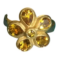 EFFY 18K Yellow Gold 3.14 Carat Citrine Fashion Flower 5 Petal Ring New