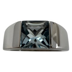 Vintage Cartier Blau Aquamarin Quadrat Cushion Cut 18k Weißgold Tank Ring 51 L