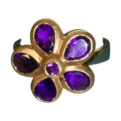 EFFY 18K Yellow Gold 3.14 Carat Amethyst Fashion Flower 5 Petal Ring New
