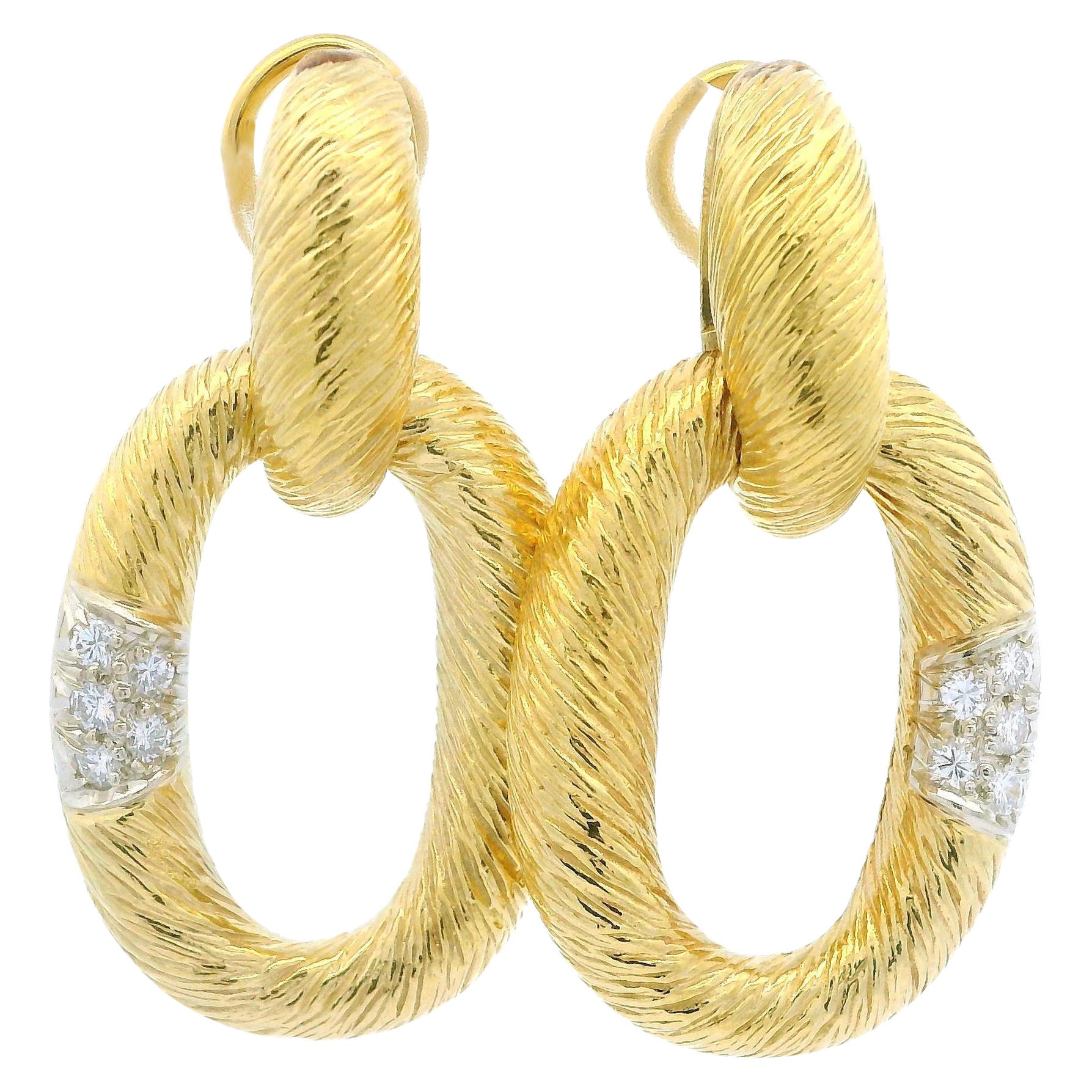 18k Yellow & White Gold 0.25ctw Diamond Textured Open Link Dangle Earrings