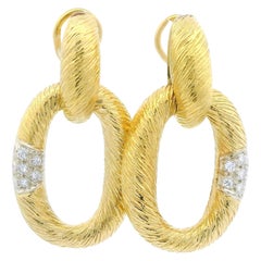 18k Yellow & White Gold 0.25ctw Diamond Textured Open Link Dangle Earrings