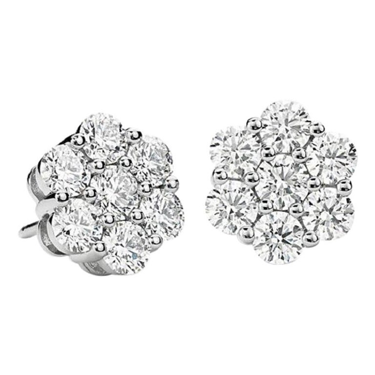 Beauvince Flower Cluster Studs 1.47 Carat Diamonds in White Gold