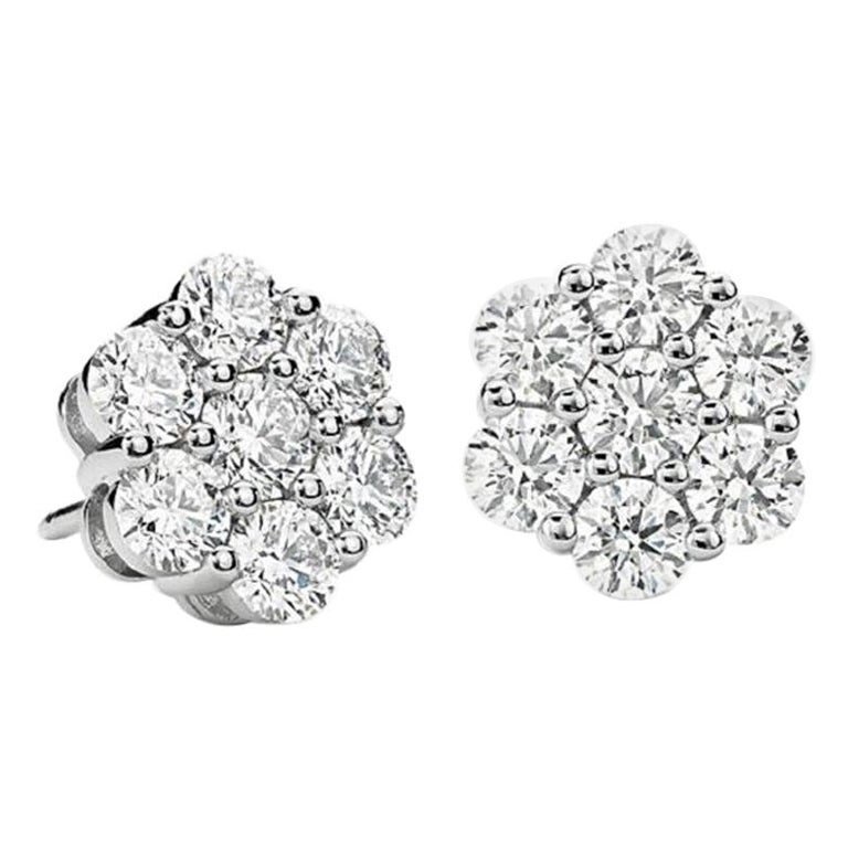 Beauvince Flower Cluster Studs 1.47 Carat Diamonds in White Gold