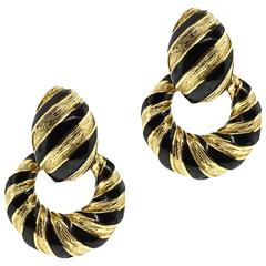 David Webb Enamel Gold Door knocker Earrings 7