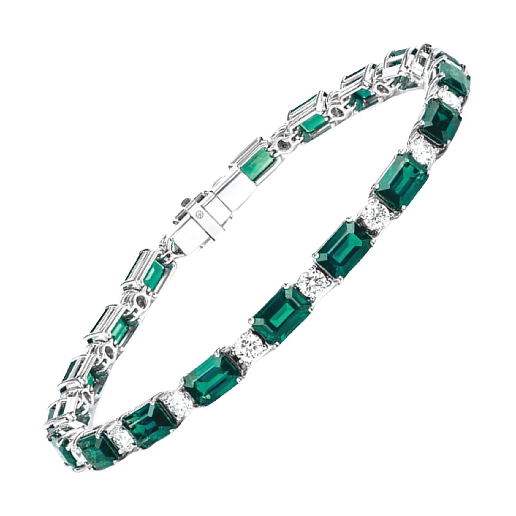 Green Emerald Diamond Platinum Bracelet