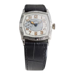 Illinois White Gold Filled Art Deco Watch circa, 1928 Modified Tortue Shape