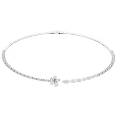 3.37 Carat SI/H Pear Round Brilliant Cut Diamond Choker Necklace 14k White Gold