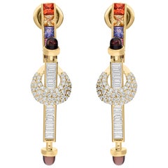 Orecchini Smokey Multi Zaffiro Vero SI/H Diamante Gioielli in oro giallo 14 carati