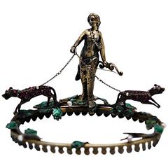 Viennese Jeweled Silver Gilt figure of Diana or Artemis with Hunting Dogs 