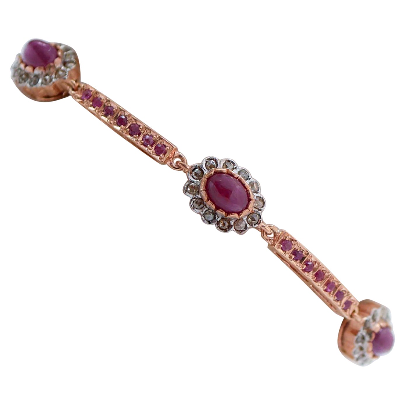 Armband aus Rubinen, Diamanten, Roségold und Silber.