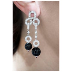 Cartier Agrafe Diamond Onyx 18ct White Gold Long Earrings