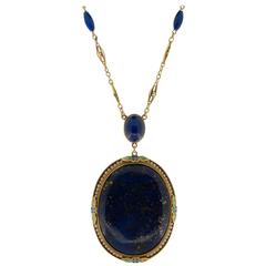 1930s Lapis Lazuli, Seed Pearl and Enamel Necklace in Yellow Gold