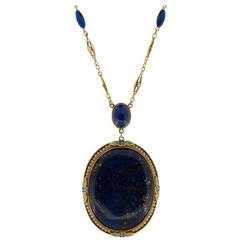 1930s Lapis Lazuli, Seed Pearl and Enamel Necklace in Yellow Gold
