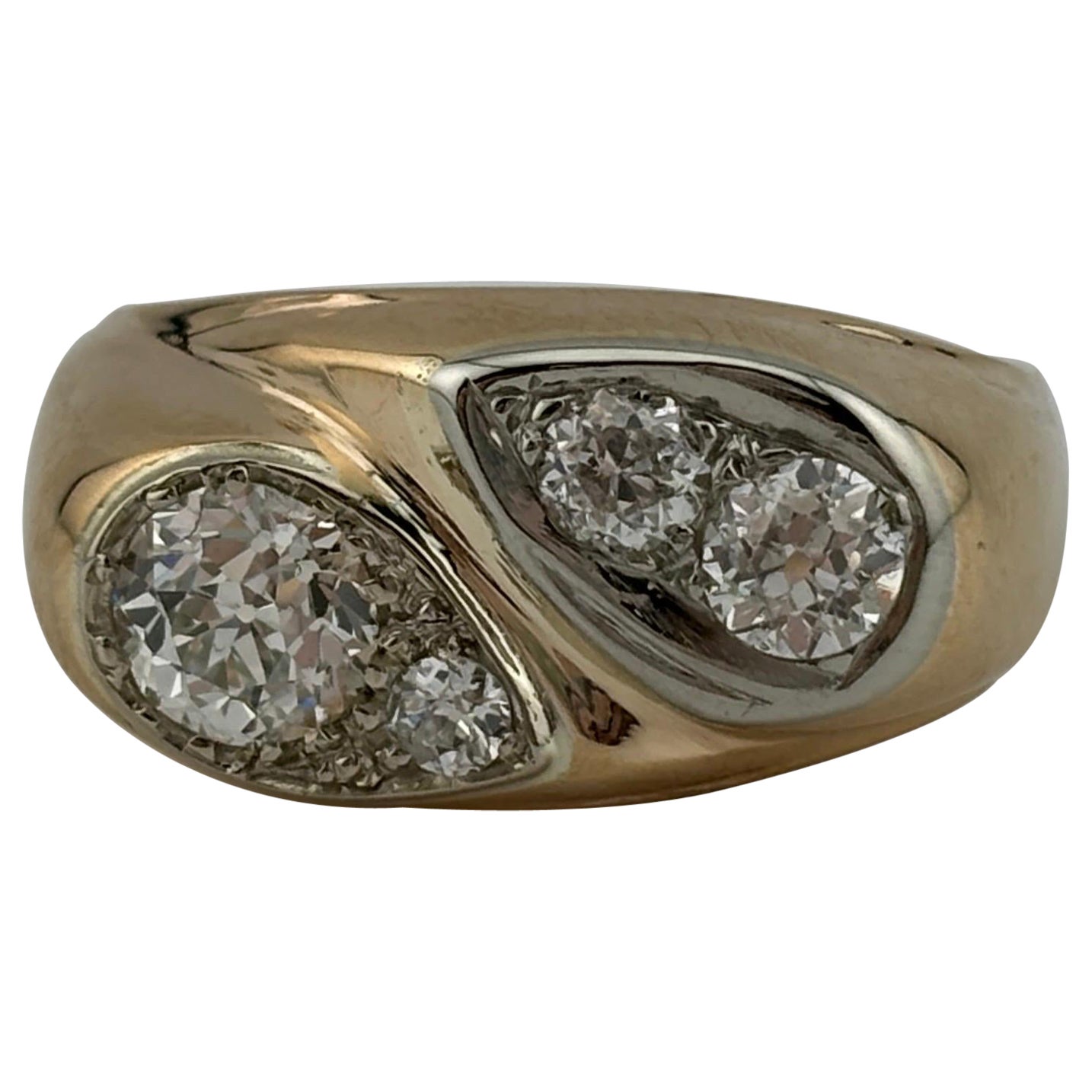 Antiguo Anillo de Diamantes de Corte Europeo 14k Oro Amarillo