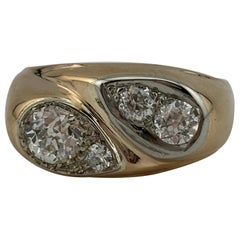 Antiguo Anillo de Diamantes de Corte Europeo 14k Oro Amarillo