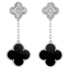 Magic Alhambra White Gold Onyx and Diamonds Earrings