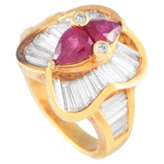 18K Yellow Gold 1.87ct Diamond Baguette and Ruby Ring