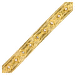 Woven 14 Karat Gold Bracelet With Diamonds