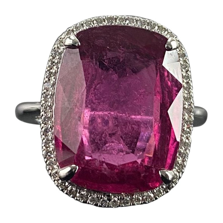 Certified 9.40 Carat Rubelite Tourmaline and Diamond Cocktail Engagement Ring