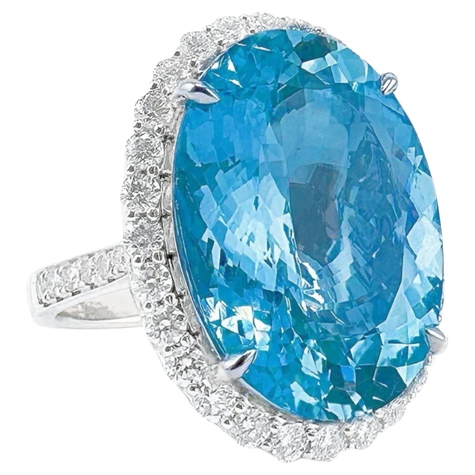 Guild zertifizierter 20,28 Karat Vivid Blue Aquamarin 18K Gold Ring mit Diamanten