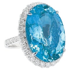 Guild zertifizierter 20,28 Karat Vivid Blue Aquamarin 18K Gold Ring mit Diamanten