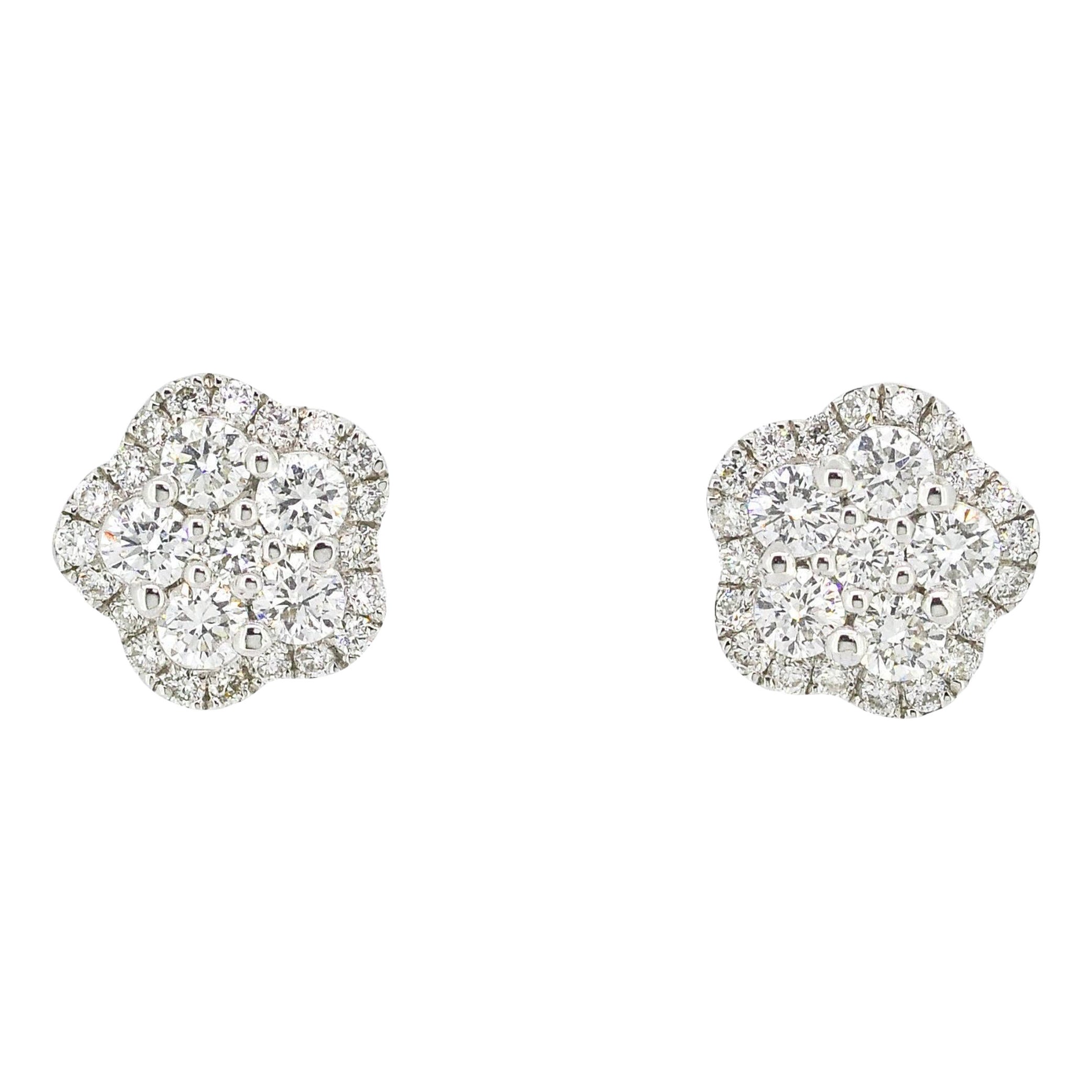 Natural Diamond 0.35 carats 18KT White Gold Floral Cluster Stud Earrings