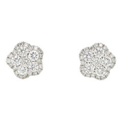 Natural Diamond 0.35 carats 18KT White Gold Floral Cluster Stud Earrings