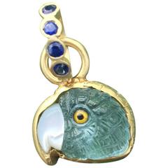 Aquamarine Parrot Hand Carved 18K Sapphire Enhancer