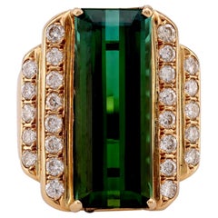 Anello da cocktail d'epoca con tormalina e diamante in oro giallo 14K da 6,9 carati