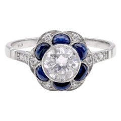Art Deco Inspired .73 Carat Diamond Sapphire Platinum Cluster Ring