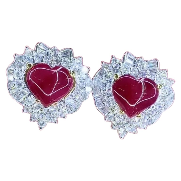 AIG Certified 4.95 Ct Burma Rubies 2.15 Ct Diamonds 18k Gold Earrings