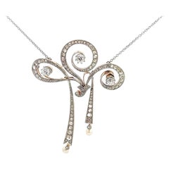Collana antica con diamanti da 4,00 carati in platino e oro 18 carati con rapporto GIA
