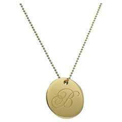 TIFFANY & Co. Notes 18K Gold Alphabet Letter B Disc Round Pendant Necklace LARGE