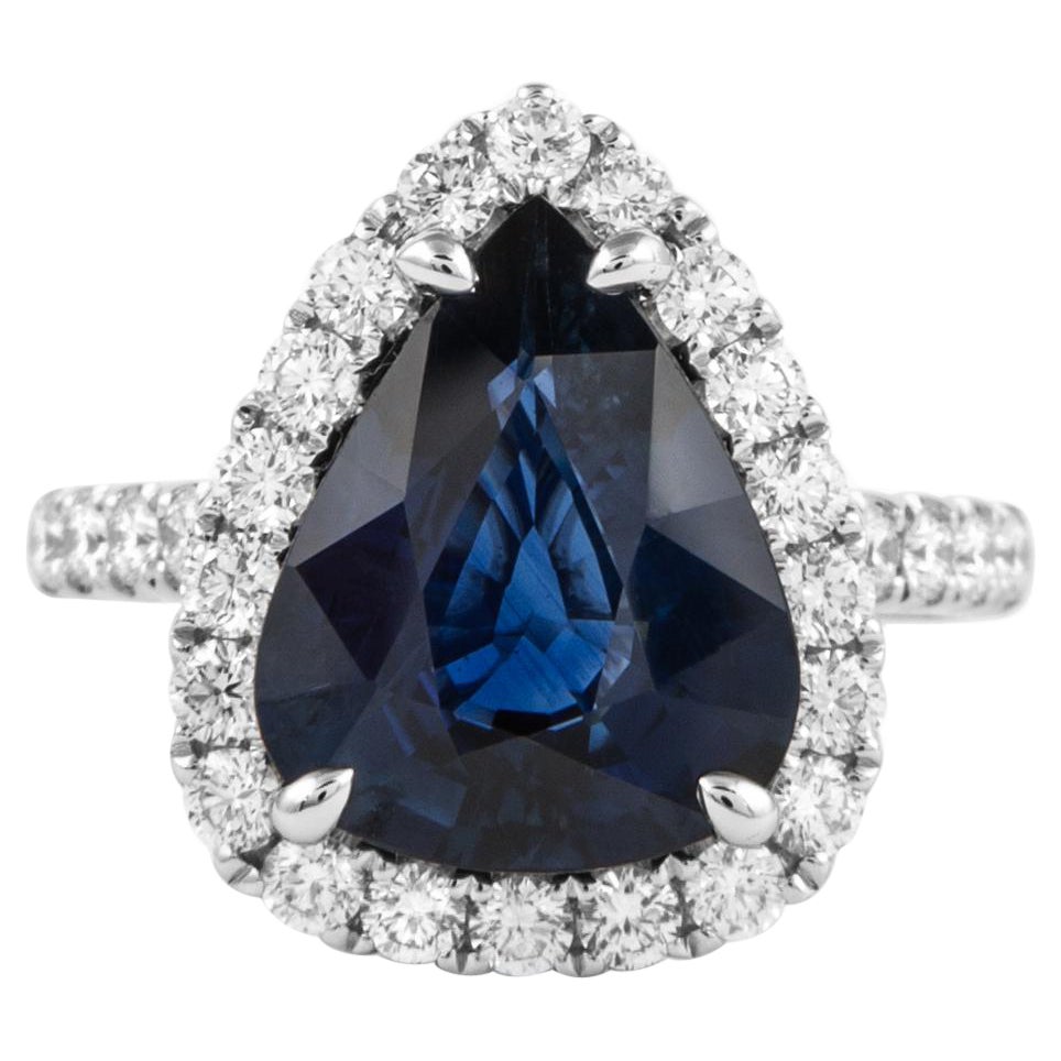 Alexander Beverly Hills GIA 4.56ct Pear Sapphire & Diamond Halo Ring 18k For Sale